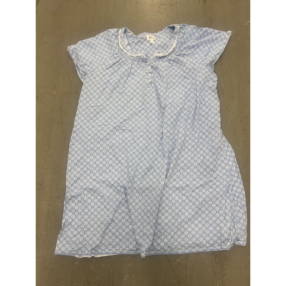 Aria Nightgown Women's 2X Blue Floral‎ Print Short Sleeve Henley Neck Sleepwear